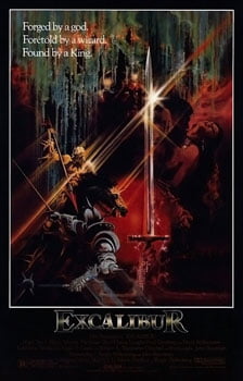 This is a poster for Excalibur. The poster art copyright is believed to belong to the distributor of the film, Warner Bros., the publisher of the film or the graphic artist. Excalibur