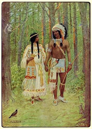 PLEASANT WAS THE JOURNEY HOMEWARD - from The Story of Hiawatha, Adapted from Longfellow by Winston Stokes and Henry Wadsworth Longfellow - Illustrator M. L. Kirk - 1910, Hiawatha