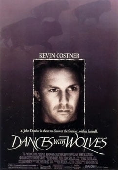 This is a poster for Dances with Wolves. The poster art copyright is believed to belong to the distributor of the film, Orion Pictures, the publisher of the film or the graphic artist. Dances with Wolves