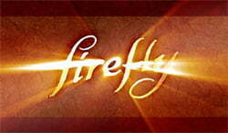 The word "Firefly" against a parchment background written in a golden illuminated flowing cursive script