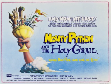 This is a poster for Monty Python and the Holy Grail. The poster art copyright is believed to belong to the distributor of the item promoted, the publisher of the item promoted or the graphic artist.