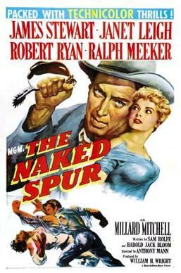 This is a poster for The Naked Spur. The poster art copyright is believed to belong to the distributor of the item promoted, the publisher of the item promoted or the graphic artist. The Naked Spur