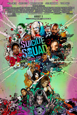 This is a poster for Suicide Squad (film). The poster art copyright is believed to belong to the distributor of the film, the publisher of the film or the graphic artist. Suicide Squad
