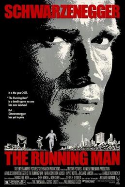 This is a poster for The Running Man. The poster art copyright is believed to belong to the distributor of the film, the publisher of the film or the graphic artist.