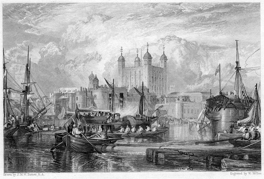 Tower of London, engraving by William Miller (Miller paid £57-15-0 in v 1831 for engraving), after J. M. W. Turner (Rawlinson 318), published in The Literary Souvenir for 1832. Alaric A Watts. London, Longman, Rees, Orme, Brown and Green, 1832