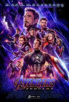 The theatrical release poster for "Avengers: Endgame". The characters depicted are seen on a starry background.