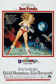 Multicolored, comic-like film poster of Barbarella and other characters, Barbarella