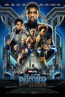 This is a poster for Black Panther. The poster art copyright is believed to belong to the distributor of the film, Walt Disney Studios Motion Pictures, the publisher, Marvel Studios, or the graphic artist. Black Panther