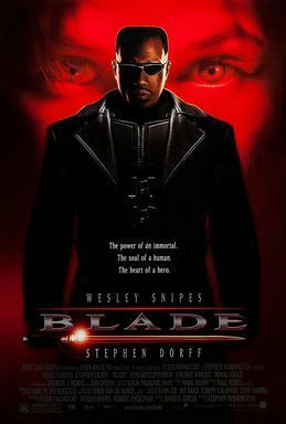Theatrical poster released to promote Blade (1998). Featuring Wesley Snipes as Blade and Stephen Dorff as Deacon Frost.