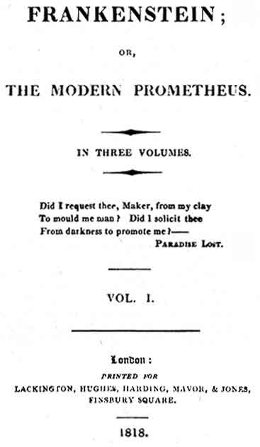 Frankenstein 1818 edition title page