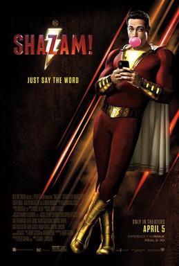 The theatrical poster for Shazam!. The poster art copyright is believed to belong to the distributor of the film, Warner Bros., New Line Cinema, DC Films, or the graphic artist.
