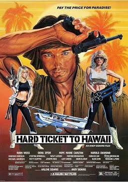 This is the Film cover art of Hard Ticket to Hawaii. The cover art copyright is believed to belong to the distributor, Warner Home Video, the publisher of the video or the studio which produced the video, Malibu Bay Films. Hard Ticket to Hawaii