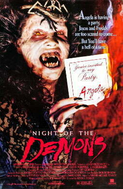 This is a poster for Night of the Demons. The poster art copyright is believed to belong to the distributor of the film, International Film Marketing, the publisher of the film or the graphic artist.