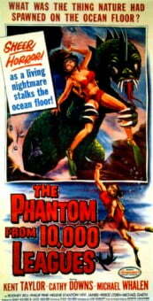 This is a poster for The Phantom from 10,000 Leagues. The poster art copyright is believed to belong to the distributor of the film, American Releasing Corporation, the publisher of the film or the graphic artist.