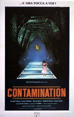 This is a poster for Contamination (film). The poster art copyright is believed to belong to the distributor of the film, the publisher of the film or the graphic artist. Contamination