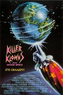 This is a poster for Killer Klowns from Outer Space. The poster art copyright is believed to belong to the distributor of the item promoted, Trans World Entertainment, the publisher of the item promoted or the graphic artist.