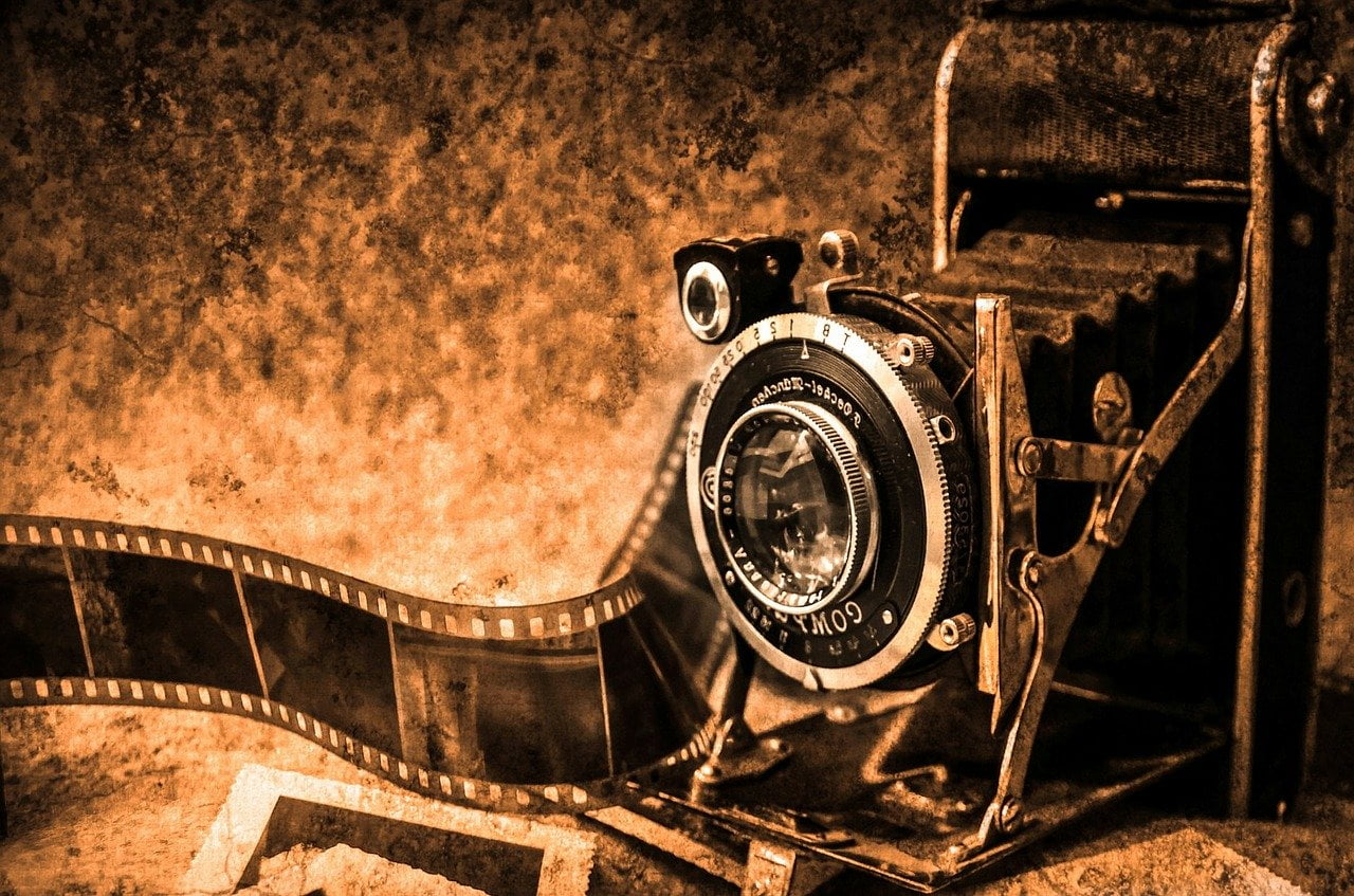 Vintage camera representing historical films and television