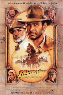 This is a poster for Indiana Jones and the Last Crusade. The poster art copyright is believed to belong to the distributor of the film, Paramount Pictures, the publisher of the film or the graphic artist. Indiana Jones and the Last Crusade