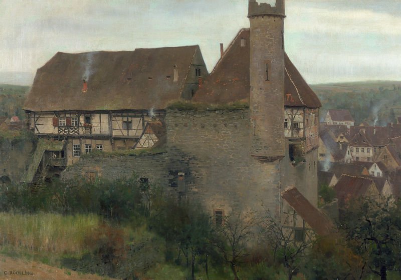 Manor house, Carl Röchling (1855–1920) Description - Das Obere Schloss von Talheim bei Heilbronn. Öl auf Leinwand. 70,5 x 100 cm. Links unten signiert "C. Röchling". Um 1884.