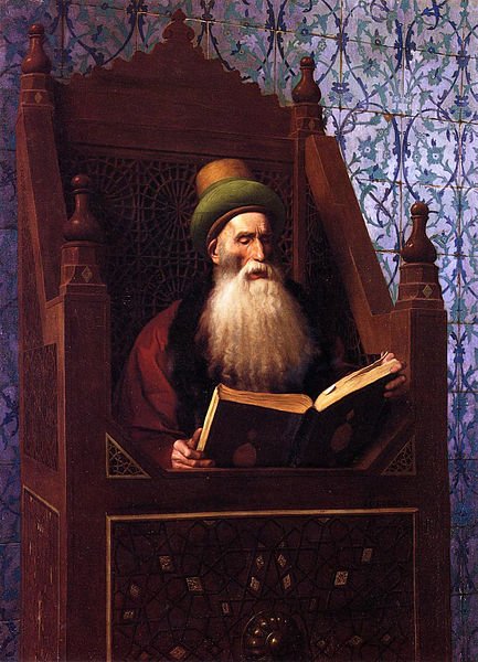 "Mufti Reading in His Prayer Stool" by Jean-Léon Gérôme Date ca. 1900 Cleric, Proselyte