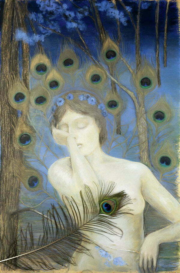 Hunter of Hera Kazimierz Stabrowski Nude with Peacock Feathers (1900)