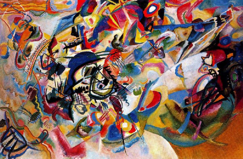 Wassily Kandinsky's Composition VII, 1913. The Tretyakov Gallery, Moscow. Painted in 1913 when Kandinsky lived in Munich, Germany. Domain Chaos