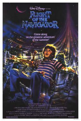This is a poster for Flight of the Navigator. The poster art copyright is believed to belong to the distributor of the item promoted, Buena Vista Pictures Distribution, the publisher of the item promoted or the graphic artist. Flight of the Navigator