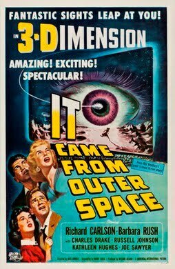 This is a poster for It Came from Outer Space. The poster art copyright is believed to belong to the distributor of the film, Universal International Pictures, the publisher of the film or the graphic artist.