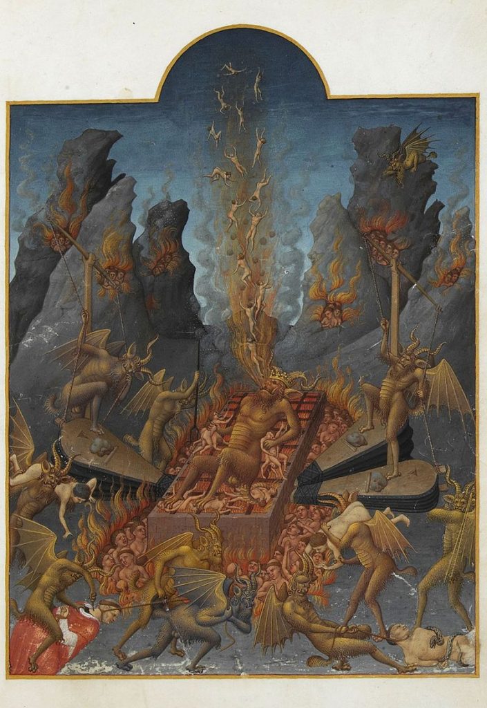 Folio 108r Lucifer - torturing souls as well as being tortured himself in hell, Devil, Spined, (Spinagon)