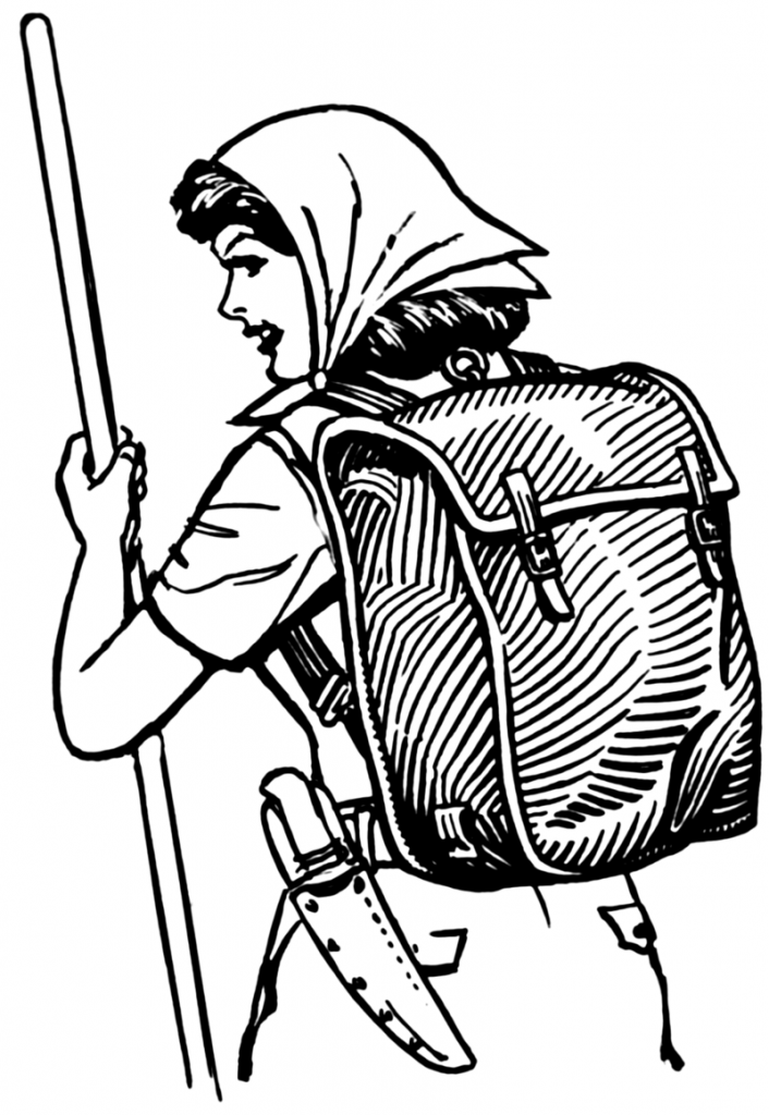 Line art drawing of knapsack.Source Pearson Scott Foresman, donated to the Wikimedia Foundation Backpack