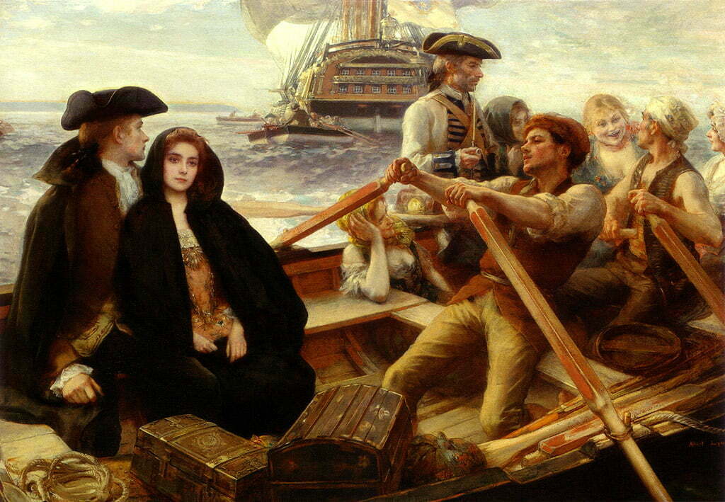 Domain Travel, The Jolly Boat (the respectable middle- or upper-class woman is seated far apart from the lower class, and possibly less respectable women...)Albert Lynch (1851-1912)