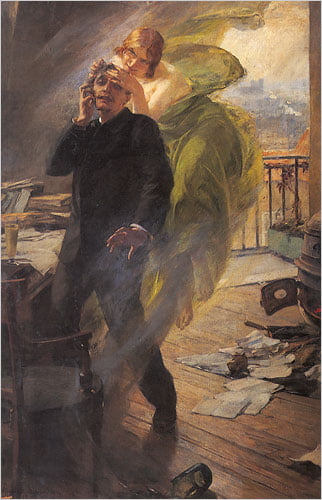 Elven Absinthe, Albert Maignan’s painting of “Green Muse” (1895) shows a poet succumbing to the green fairy. Musée de Picardie, Amiens.