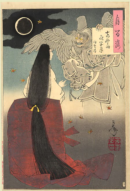 Oni, Yamabushi Tengu, Tsukioka Yoshitoshi, Mount Yoshino Midnight Moon, 1886. From the 100 Phases of the Moon series. 9.25" x 13.5"