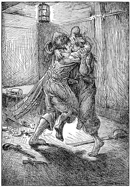 Improved Grapple , It showed me Hands and his companion, locked together in deadly wrestle Louis Rhead, from Treasure Island, by Robert Louis Stevenson, New York, circa 1915.