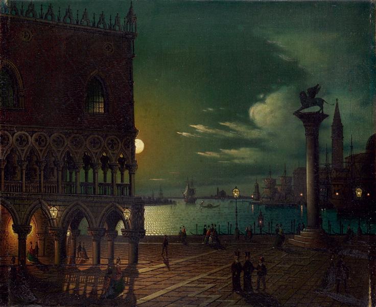Markusplatz in Venedig im Mondlicht. Öl auf Lwd., 32,5 x 40 cm Date 19th century Ippolito Caffi (1809 -1866), Domain Darkness