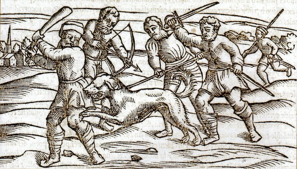 A woodcut from the Middle Ages showing a rabid dog. Rabies