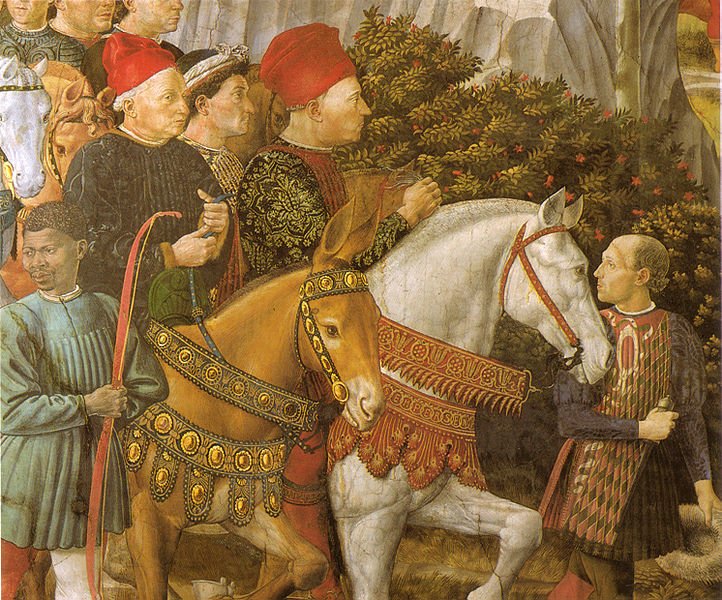 Bit & Bridle, Portraits of some members of the House of Medici. On the right side, a portrait of Giovanni di Piero il Gottoso (the gouty) de' Medici. Detail from the fresco by Benozzo Gozzoli, in the "Cappella dei Magi", at Palazzo Medici Riccardi in Florence, Italy.