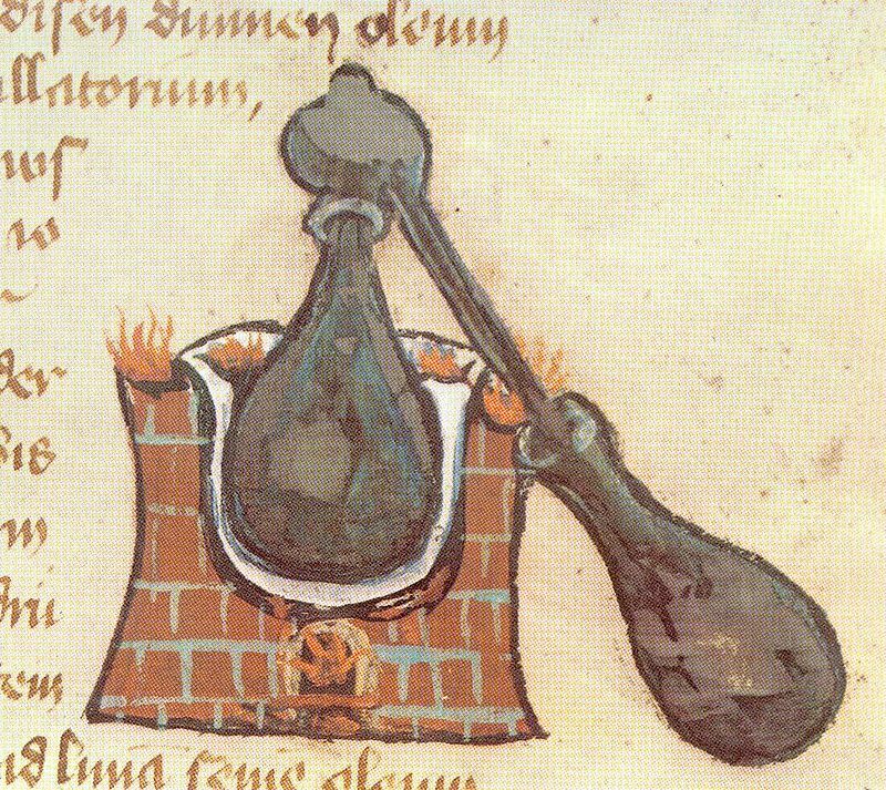 Picture of an alembic from a medieval manuscript, Alembic