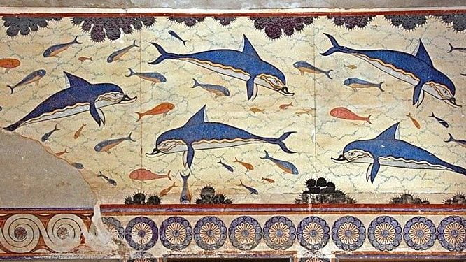 Fresco of Dolphines from the bronze age excavations of Knossos on the greek island of Crete, Celestial Porpoise