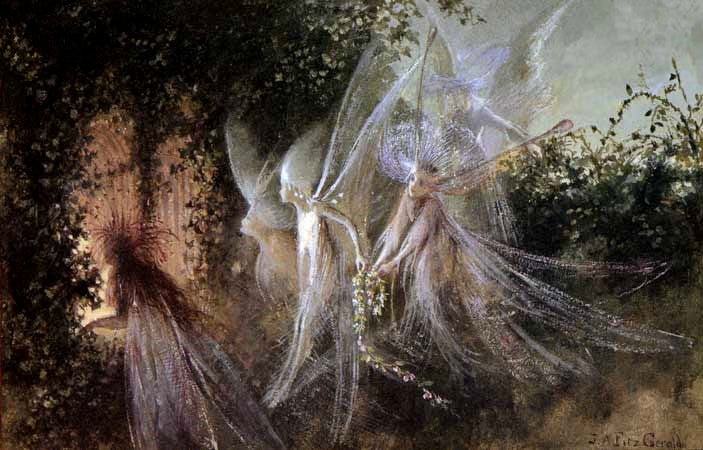 "Fairies Looking Through A Gothic Arch" John Anster Fitzgerald (1823-1906)