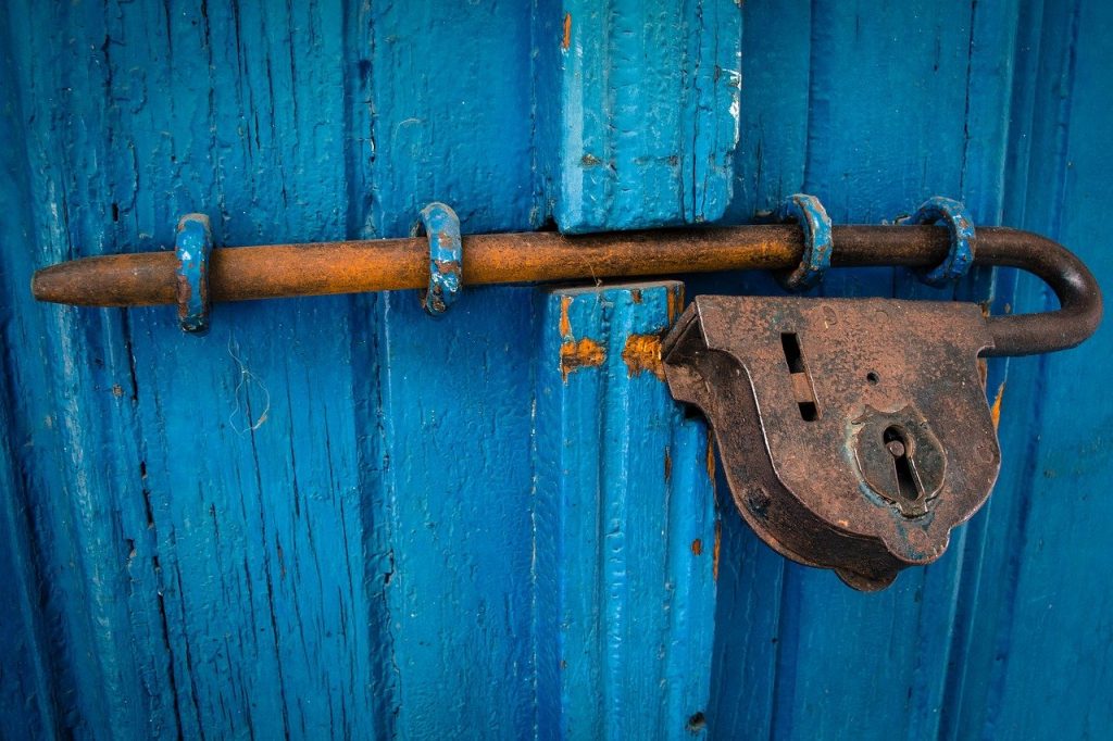 door, blue, rusty, Lock