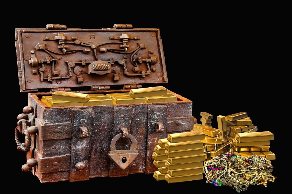 treasure chest, bullion, gems, Domain, Greed