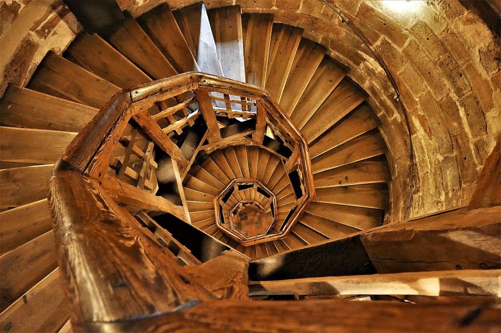 spiral staircase, wood, emergence