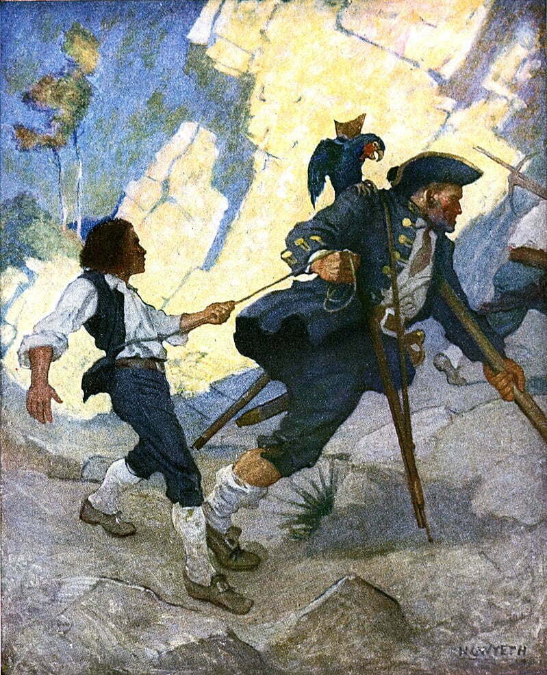 By N. C. Wyeth - Transferred from en.wikisource to Commons by Billinghurst using CommonsHelper., Public Domain, https://commons.wikimedia.org/w/index.php?curid=23076502, Long John Silver