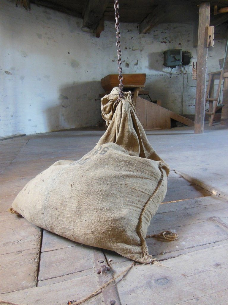 old windmill, dyrhave mill interior, sack