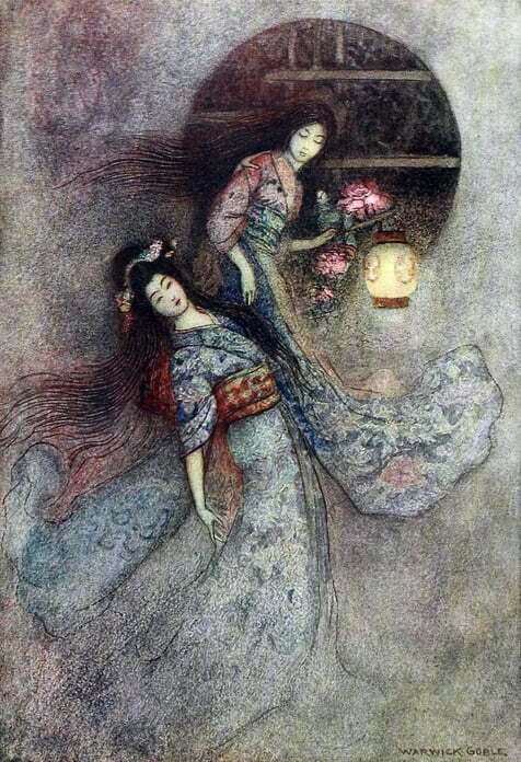 The peony lantern. Warwick Goble, from Green Willow and other Japanese fairy tales, by Grace James, London, 1910. Harionago