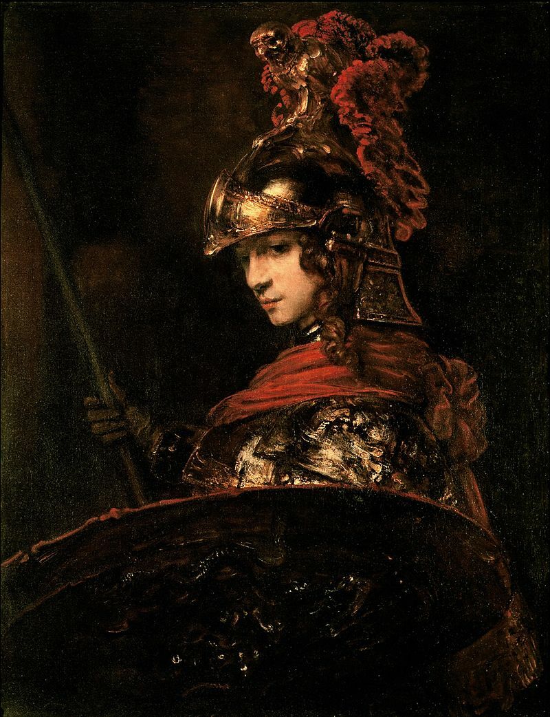 Armoured Athena bearing her spear and shield, a mythic emblem of strength granted in battle
