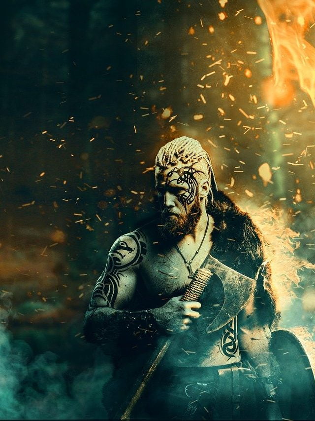 viking, armor, fire