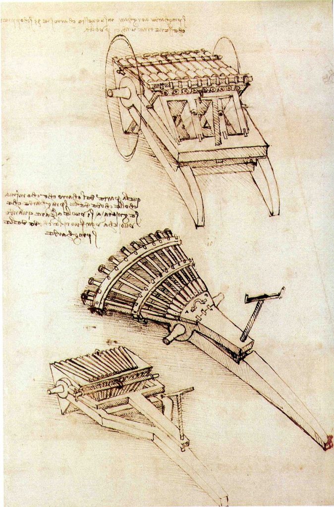 By Leonardo da Vinci - this file from The Machine Gunthis file from Leonardo da Vinci - Orgelgeschütz, Public Domain, https://commons.wikimedia.org/w/index.php?curid=8999746, Springal