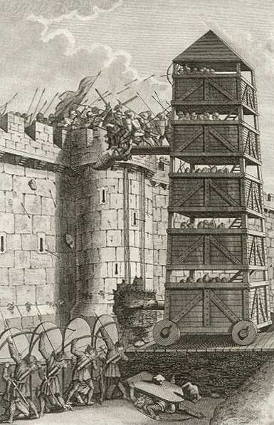 By Francis Grose - Military Antiquities Respecting a History of The English Army from Conquest to the Present Time by Francis Grose, published by I. Stockdale, London, Public Domain, https://commons.wikimedia.org/w/index.php?curid=1299630, Siege Tower